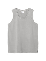 Gray relaxed fit tank top with scoop neck and side slits
