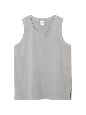 Gray relaxed fit tank top with scoop neck and side slits