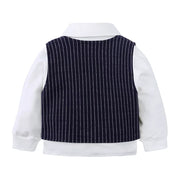 Baby vest and pants set with pinstripe vest and white shirt, buttoned detail