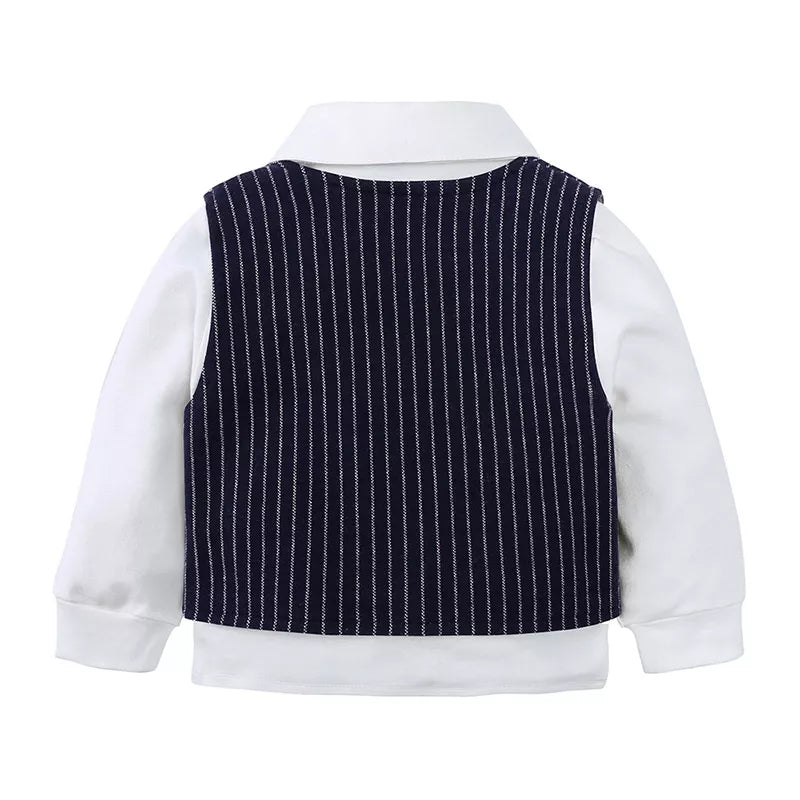 Baby vest and pants set with pinstripe vest and white shirt, buttoned detail