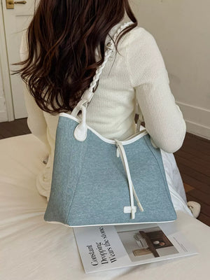 Casual Contrast Trim Shoulder Bag in Pastel Blue, side view