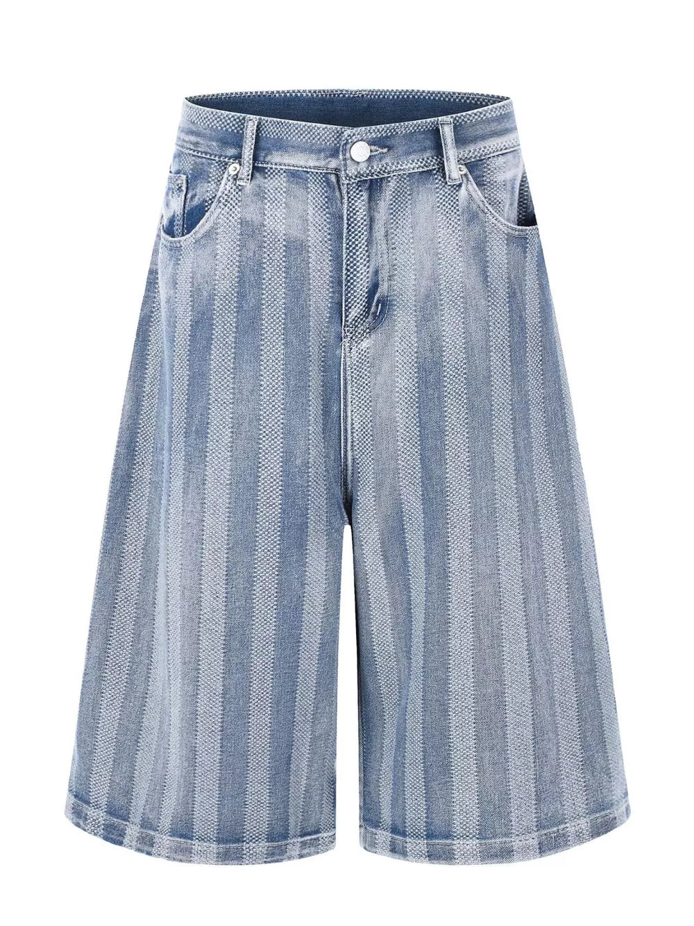 Men's Stripe Wide Leg Denim Capris in Blue, front view