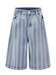 Men's Stripe Wide Leg Denim Capris in Blue, front view