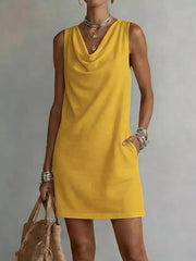 Chic Cowl Neck Mini Dress With Pockets