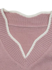 V-neck Openwork Long Sleeve Sweater, alternate angle