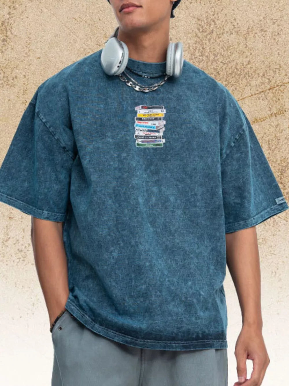 Men's Vintage Washed Cassette Tape T-shirt, front view