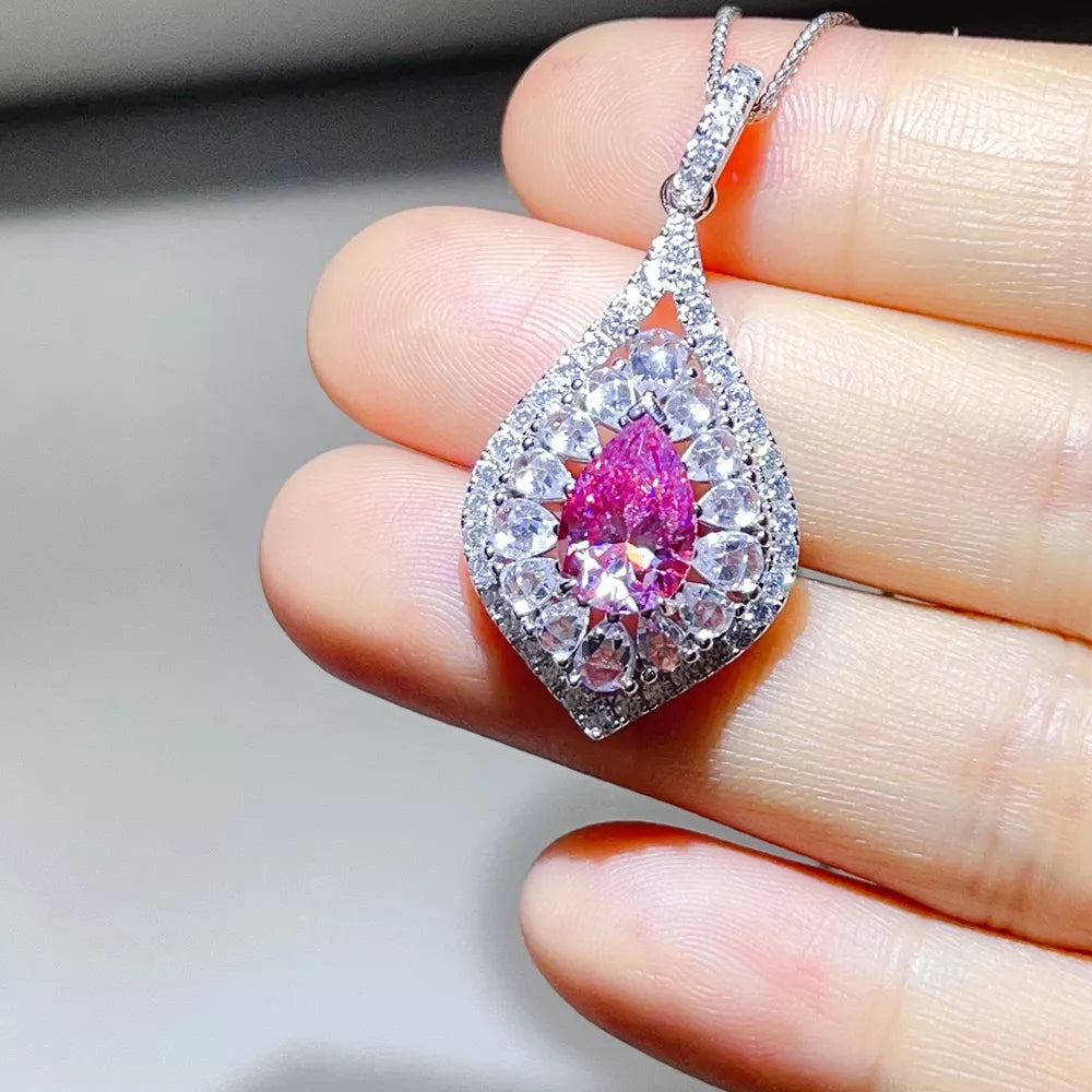 0.5 Carat Sterling Silver Teardrop Moissanite Necklace, model styling view