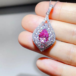 0.5 Carat Sterling Silver Teardrop Moissanite Necklace, model styling view