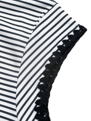 Black and white striped tee with crochet trim sleeve detail