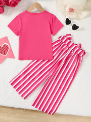 Pink bowknot tee with striped pants ensemble for baby girls.