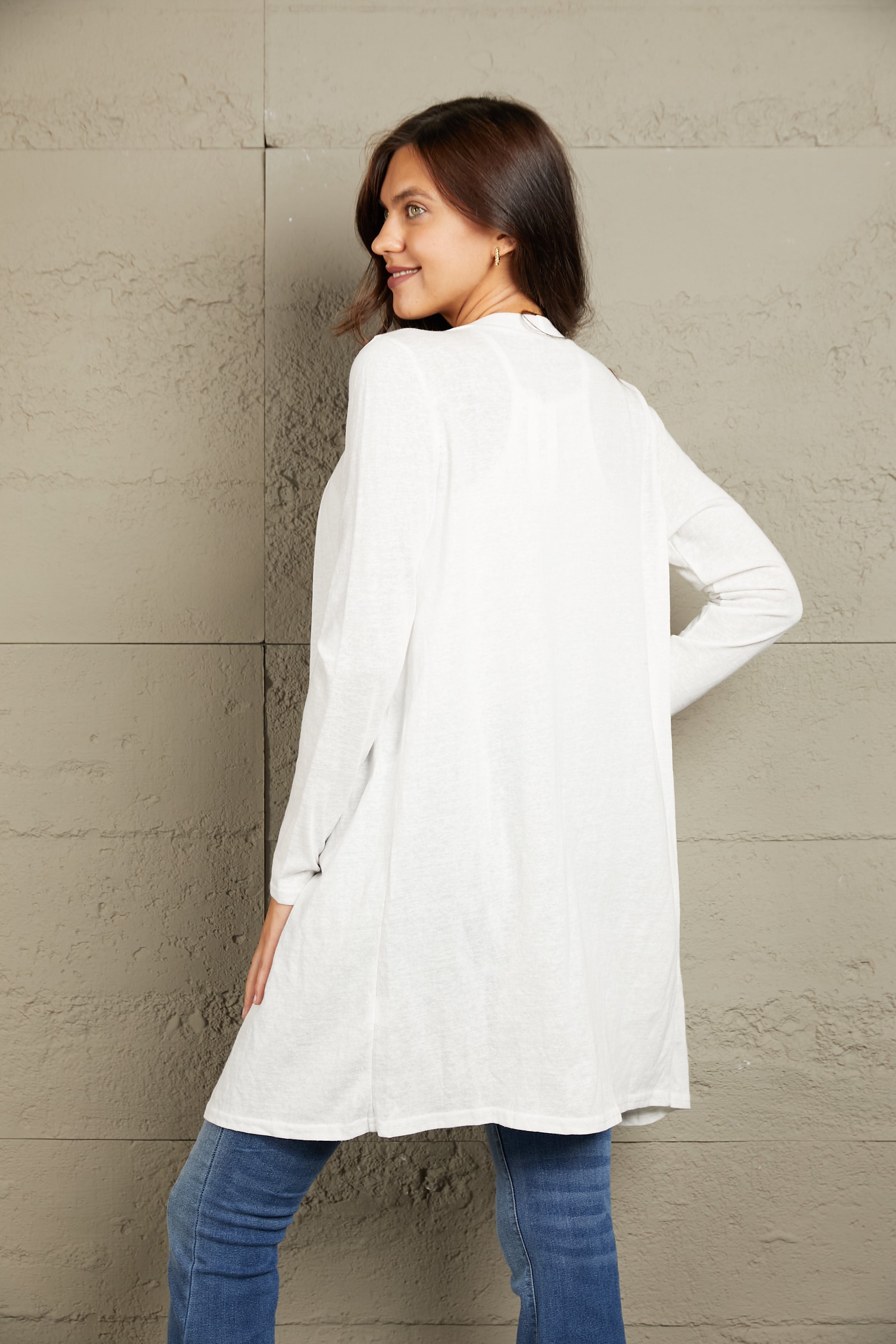 White long sleeve maxi cardigan with a relaxed fit