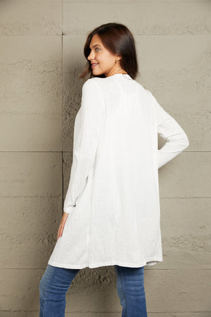 White long sleeve maxi cardigan with a relaxed fit