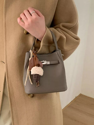 Lock Detail Crossbody Bag in Elephant Gray, side view