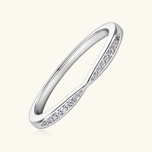 Silver moissanite chevron contour band ring with pavé set stones