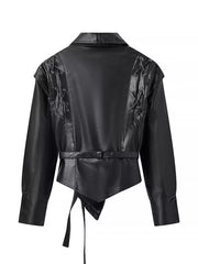 Belted Leather Jacket With Shawl Collar in Dark Brown, view 13