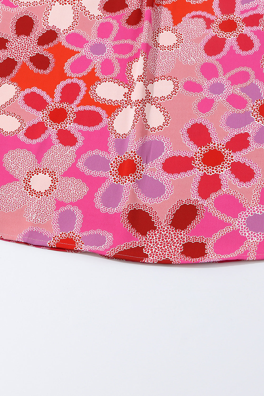 Floral embroidered yoke ruffle sleeve top in strawberry pink with a vibrant floral print.