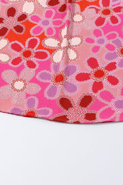 Floral embroidered yoke ruffle sleeve top in strawberry pink with a vibrant floral print.