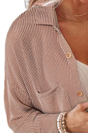 Textured stripe overshirt in Dust Storm with button front and chest pocket.