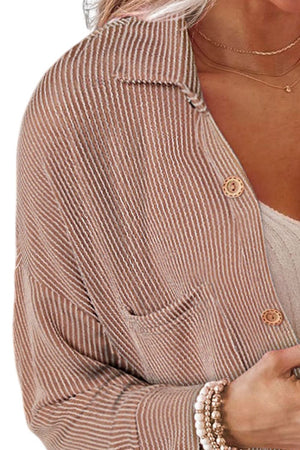 Textured stripe overshirt in Dust Storm with button front and chest pocket.