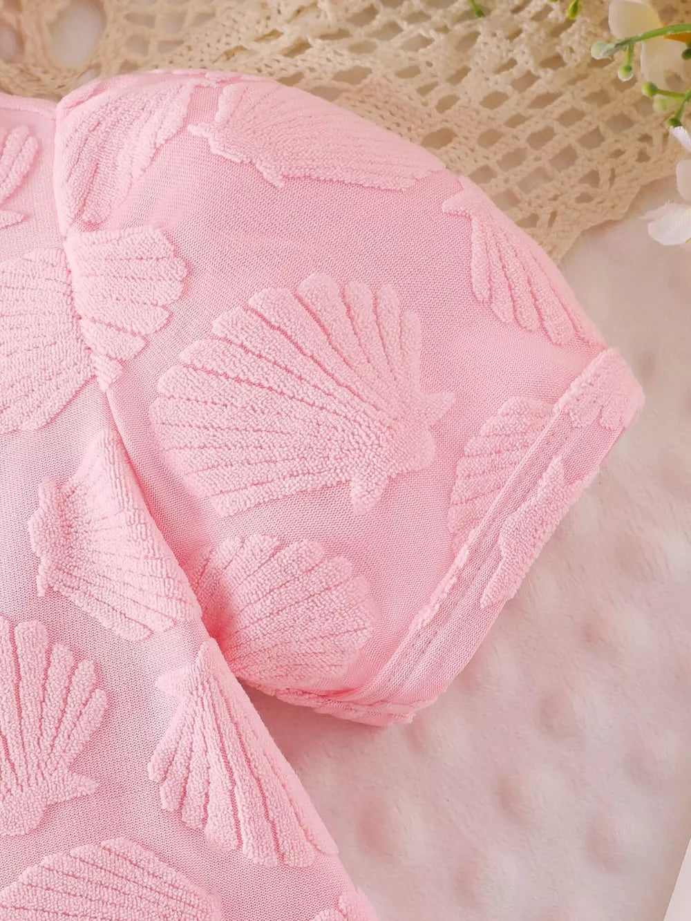 Children's Hooded Puff Sleeve Quilted Jacket in Pink, back view