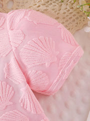 Children's Hooded Puff Sleeve Quilted Jacket in Pink, back view