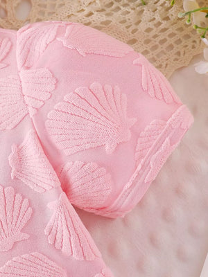 Children's Hooded Puff Sleeve Quilted Jacket in Pink, back view