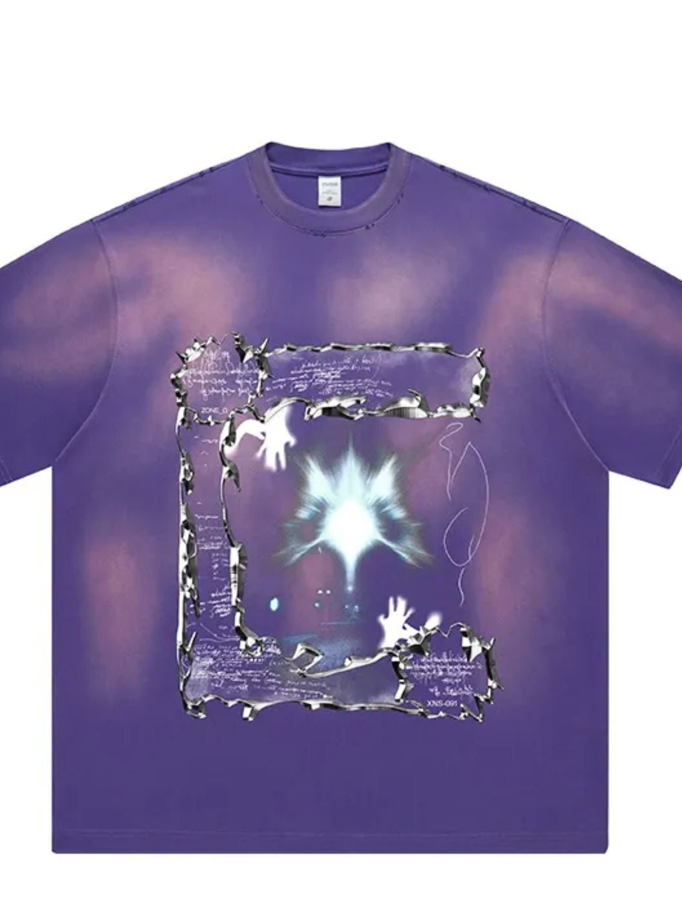 Men's purple graphic t-shirt with abstract design and round neck
