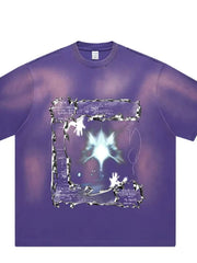 Men's purple graphic t-shirt with abstract design and round neck