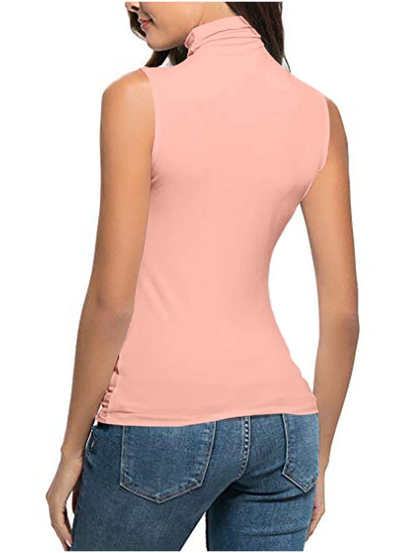 Sleeveless turtleneck t-shirt in Lotus Root Color, fitted silhouette.