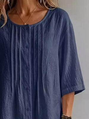 Full Size Texture Round Neck 3/4 Sleeve Blouse, fit detail