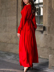 Deep Red surplice maxi dress with slit and defined waist