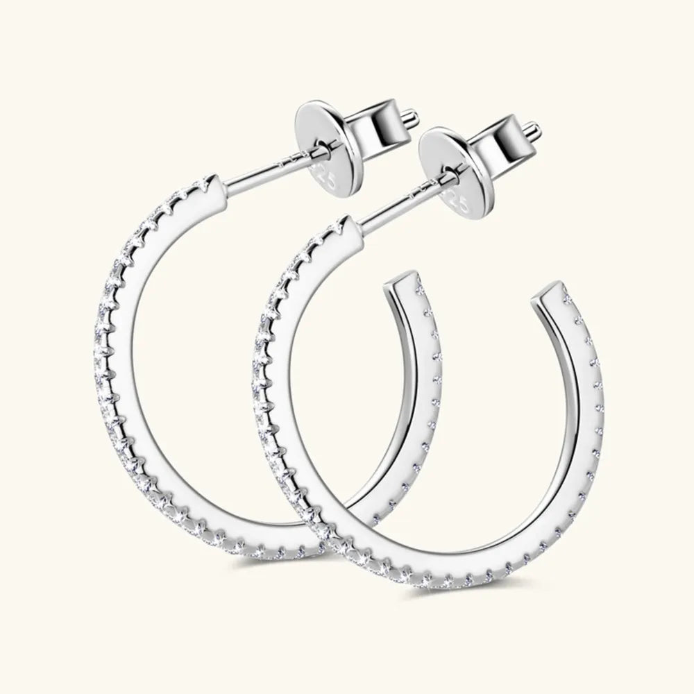 Pavé-set silver C-hoop earrings with sparkling stones