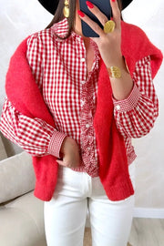 Plaid Long Sleeve Button Down Frill Shirt, side view