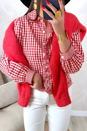 Plaid Long Sleeve Button Down Frill Shirt, side view
