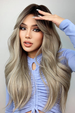 Ombre Wave Frontal Wig in Ash Blonde Balayage with face-framing layers and loose waves.