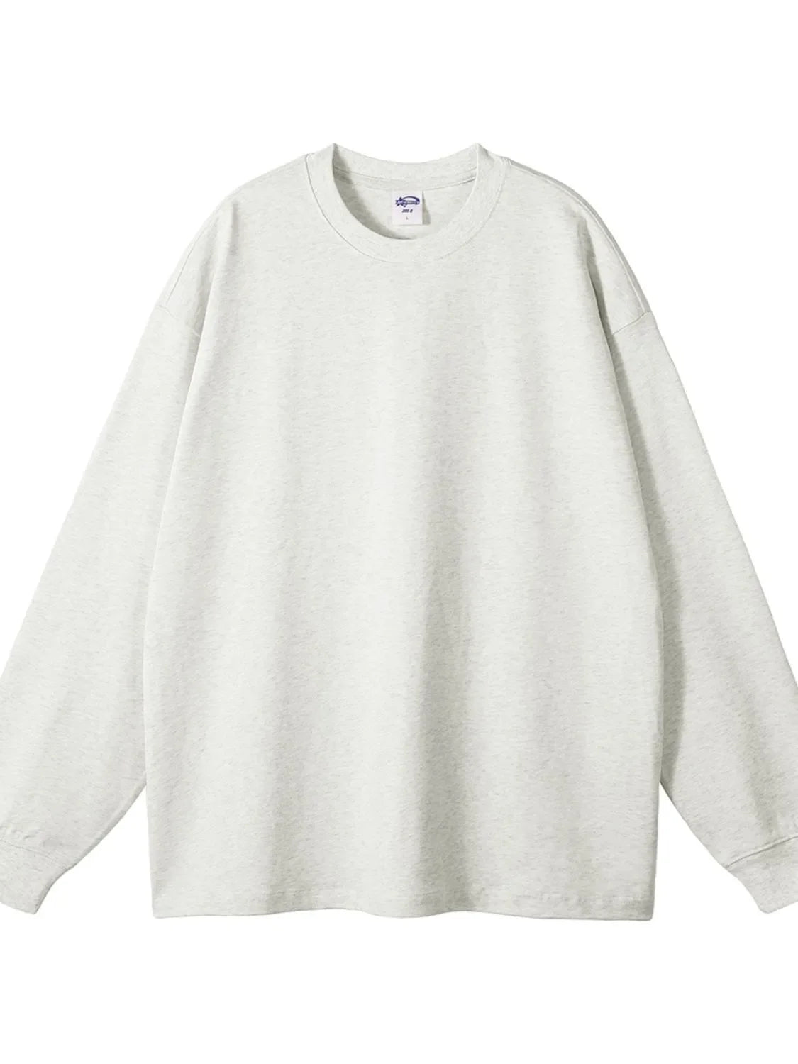 Light gray 100% cotton oversized crewneck sweatshirt with drop shoulders.