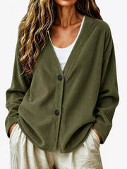 Casual Corduroy Button-up Cardigan in Terracotta, view 17
