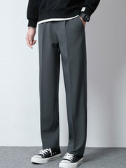 Men's dark gray wide-leg casual pants with a relaxed fit.