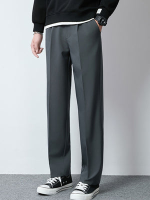 Men's dark gray wide-leg casual pants with a relaxed fit.