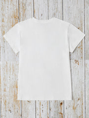 White crewneck t-shirt with short sleeves, a comfortable casual fit.