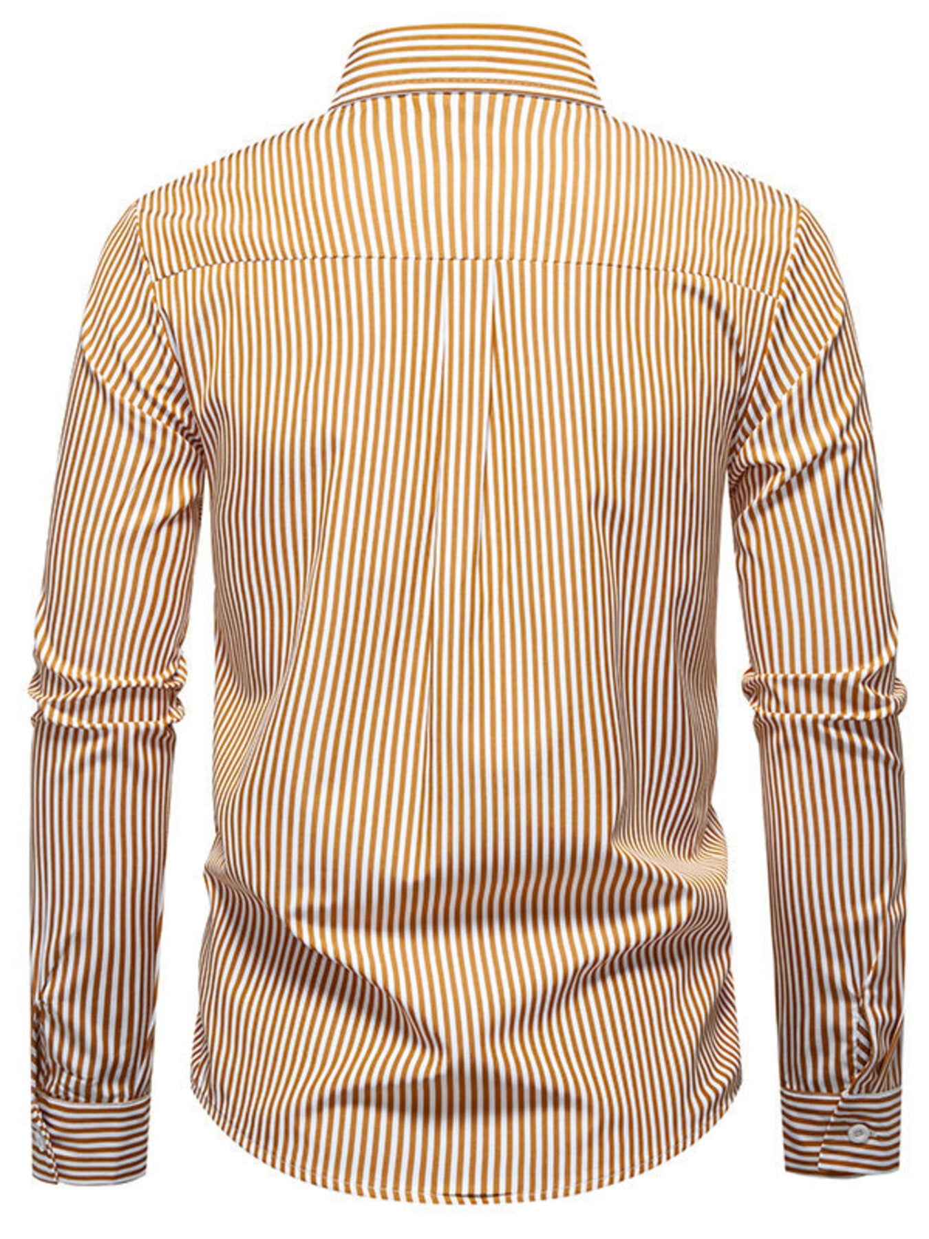 Men's brown and white striped long sleeve button-down shirt