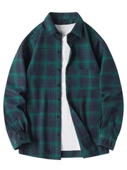 Men's Plus Size Plaid Long Sleeve Shirt in Black, fabric detail