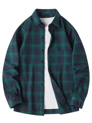 Men's Plus Size Plaid Long Sleeve Shirt in Black, fabric detail