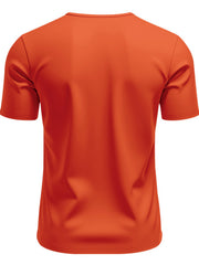 Men's orange cotton t-shirt with short sleeves and a notched V-neck.