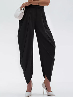 High-waisted Pleated Drape Pants in Black, back view