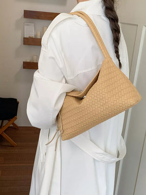 Woven Leather Shoulder Bag in Yellow, alternate angle