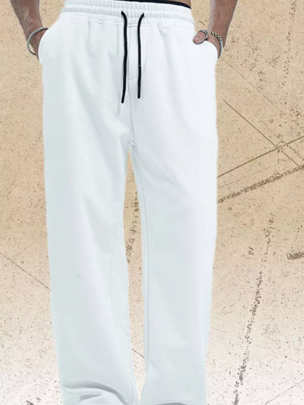 Men's Drawstring Wide Leg Pants in Gray, front view