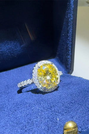 Yellow canary diamond halo ring with pave band in 925 silver