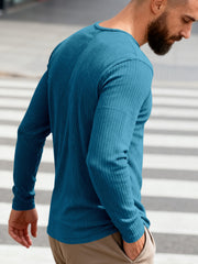 Casual ribbed long sleeve t-shirt in Royal Blue with crew neck.