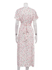 Feminine Floral Flutter Sleeve Midi Dress